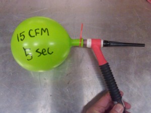 TIG torch 15 CFM for 5 Seconds.