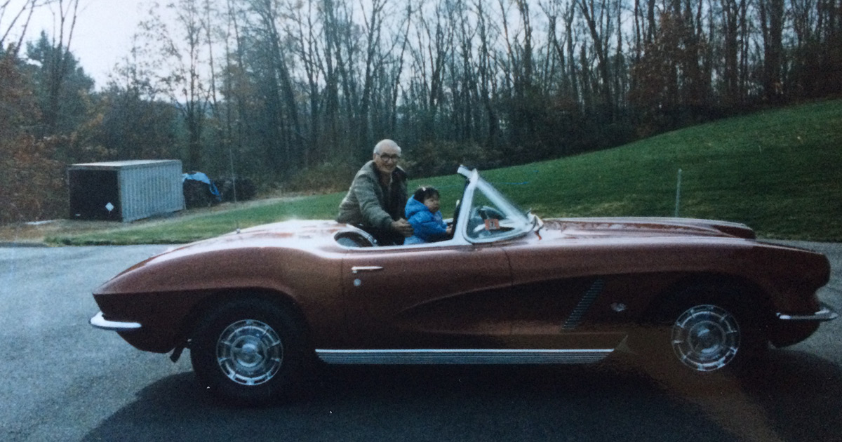 vintage corvette - father and daughter