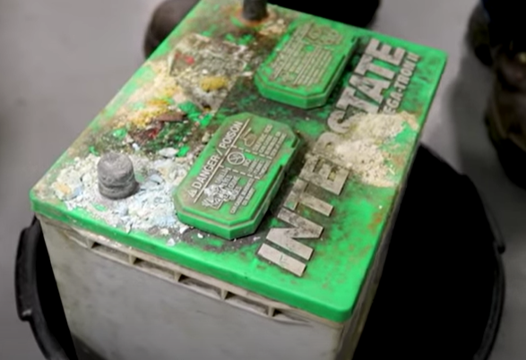 Battery placed in a bucket