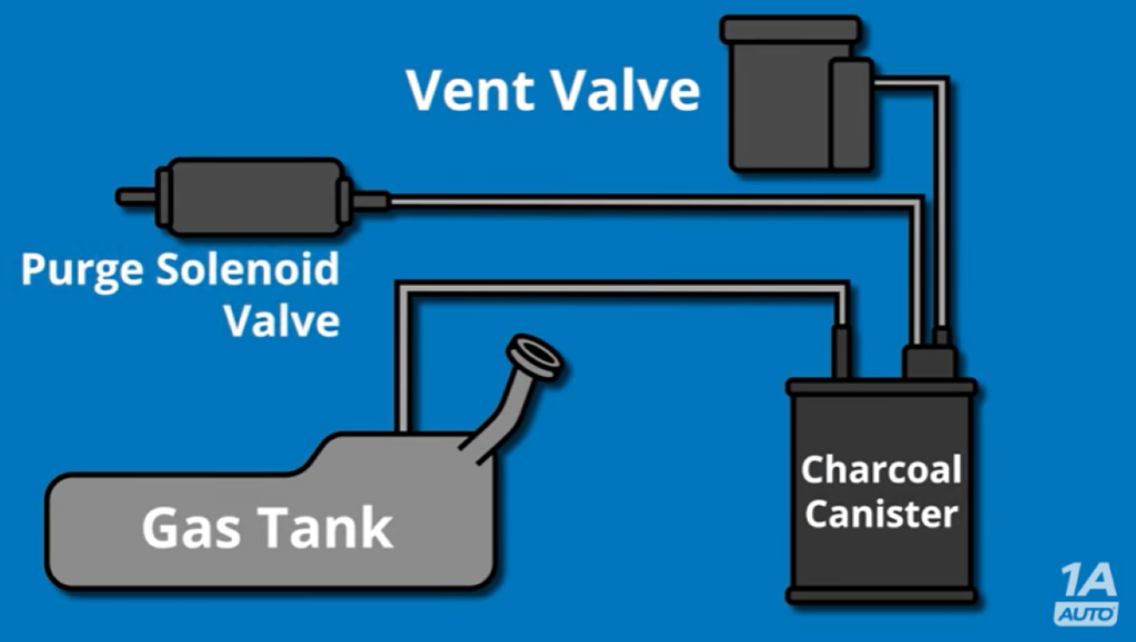Diagram of the EVAP system and all of the parts that can cause symptoms of an EVAP leak