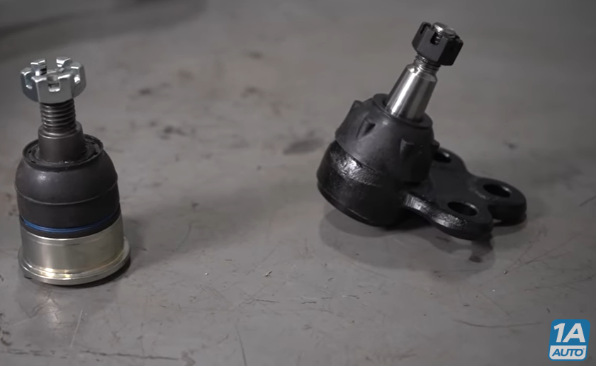 Press-in style ball joint (left) and bolt-in style ball joint (right)